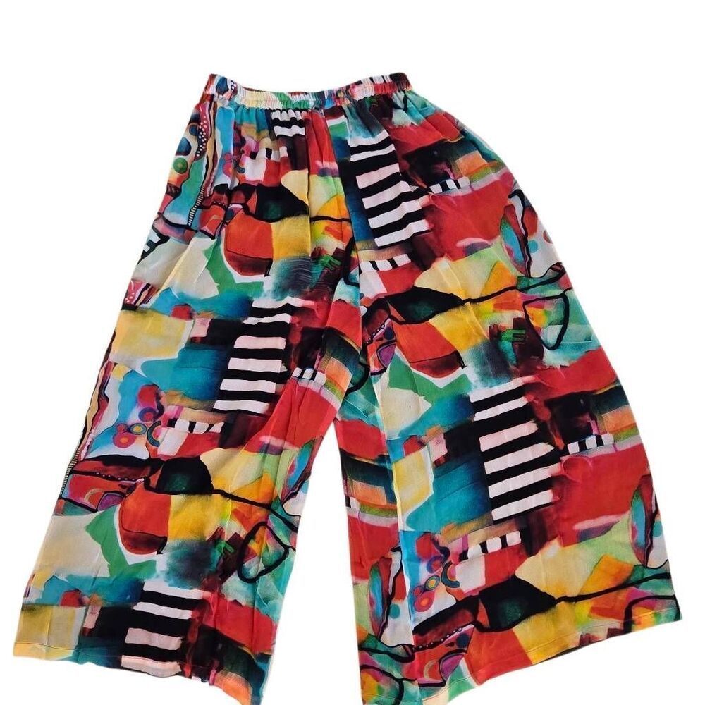 Sterling Styles Womens Artistic Boho Wide-Leg Crop Palazzo Pants Multicolor OS - Picture 12 of 12